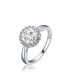 Фото #1 товара Sterling Silver with Rhodium Plated Halo Round Clear Cubic Zirconia Solitaire Ring