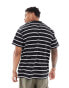 Brave Soul oversized high neck stripe t-shirt in black & white