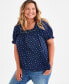 ფოტო #1 პროდუქტის Plus Size Printed Puff-Sleeve Top, Created for Macy's