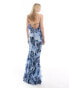 ASOS DESIGN Tall ruffle halter bias maxi dress with ruffle hem in blue animal print