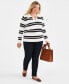 ფოტო #2 პროდუქტის Plus Size Striped Johnny-Collar Pullover Sweater, Created for Macy's