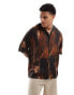 Pull&Bear rustic graphic printed shirt in brown