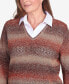 Фото #5 товара Women's Classic Space Dye with Woven Trim Layered Sweater