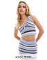 ASOS DESIGN Petite knitted one shoulder top with stitch detail co-ord in blue stripe