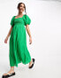 Фото #4 товара New Look shirred puff sleeve tiered dobby midi dress in bright green