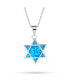 ფოტო #1 პროდუქტის Hanukkah Magen Judaic Blue Created Opal Inlay Star Of David Pendant Necklace For Bat Mitzvah For Women .925 Sterling Silver