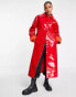Фото #2 товара Missguided vinyl formal coat with faux fur cuff in red