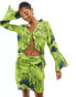 Фото #1 товара YAS frill detail tie front blouse co-ord in lime print - MULTI