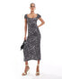 Фото #1 товара ASOS DESIGN textured midi tea dress with bust seams and tie back detail in mono print