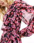 Wednesday's Girl bloom floral wrap detail mini dress in pink