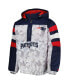 ფოტო #4 პროდუქტის Men's White, Navy New England Patriots Thursday Night Gridiron Raglan Half-Zip Hooded Jacket