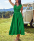 Women's Green Crosshatch Trim Sleeveless Midi Beach Dress