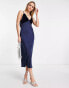 Фото #4 товара ASOS DESIGN Tall – Midi-Slipkleid aus Satin mit samtener Brustpartie in Marineblau