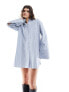 Фото #10 товара ASOS DESIGN oversized shirt dress with cape sleeve in blue stripe