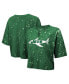 ფოტო #1 პროდუქტის Women's Threads Green Distressed New York Jets Bleach Splatter Notch Neck Crop T-shirt