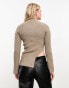 Pretty Lavish high neck knitted top in mushroom