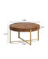 Фото #5 товара 33.86"Modern Retro Splicing Round Coffee Table, Fir Wood Table Top With Gold Cross Legs Base