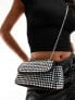 ASOS DESIGN large diamante stud flap crossbody bag with chain in black