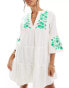 Фото #2 товара Accossorize broderie long sleeve tiered beach cover up mini dress in ivory