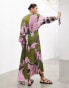 ASOS EDITION long sleeve maxi dress with d ring in khaki abstract print