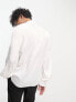 ASOS DESIGN satin shirt with blouson sleeve and grandad neck in off white