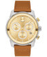 Men's Swiss Chronograph Bold Verso Brown Leather Strap Watch 44mm