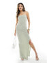 ASOS DESIGN textured bandeau maxi dress with split detail in sage green