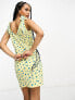 JDY Petite exclusive tie shoulder mini dress in yellow & blue floral