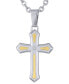 ფოტო #1 პროდუქტის Men's Diamond Accent Cross 22" Pendant Necklace in Stainless Steel & 10k Gold
