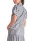 Women's Poplin Striped Button-Front Puff-Sleeve Dress