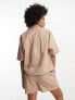 Фото #4 товара ASOS DESIGN Tall boxer short with linen in taupe co-ord