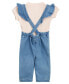 ფოტო #2 პროდუქტის Baby Girls Short Sleeve T Shirt and Overall with Embroidered Heart Appliques, 2 Piece Set