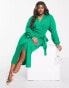 Фото #4 товара Pretty Lavish Curve Beau wrap knit dress with tie waist in emerald