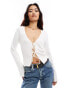 YAS tie front cardigan in white - WHITE