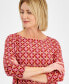 Фото #3 товара Petite Printed Jacquard 3/4-Sleeve Swing Top, Created for Macy's