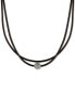 Silver-Tone Black Leather Crystal Choker Necklace