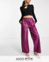 ASOS DESIGN Petite straight faux leather jogger trouser in plum Фиолетовый, 32 - фото #1