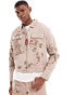 Liquor N Poker co-ord floral twill jacket in brown twill