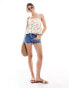 ASOS DESIGN textured peplum cami top in postcard print Postkartendruck, M - EU 40-42 - фото #4