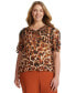 ფოტო #1 პროდუქტის Plus Size Animal Print Puff-Sleeve Blouse