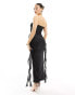 Fashionkilla glitter bandeau ruched maxi dress in black