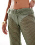 ONLY Petite flare beach trousers with folded waistband in light green