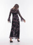 Topshop ruffle georgette midi dress in feather print in multi