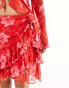 Something New X Chloe Frater mesh frill detail mini skirt co-ord in red washed floral Salsa, 2XS - фото #10