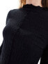 Фото #3 товара Monki long sleeve textured lettuce edge high neck top with slit in black