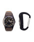 ფოტო #1 პროდუქტის Men's Quartz Movement Black Leather Strap Analog Watch, 44mm and Carabiner Tool with Zippered Travel Pouch
