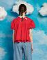 Sister Jane rosette puff sleeve smock top in red