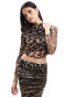 Фото #1 товара Style Cheat mesh long sleeve top co-ord in leopard