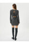 Фото #4 товара Mini Triko Elbise Arkası Bağlamalı Pencere Detaylı Uzun Kollu Yuvarlak Yaka Slim Fit