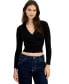 ფოტო #1 პროდუქტის Juniors' Cable-Knit Surplice Cropped Sweater